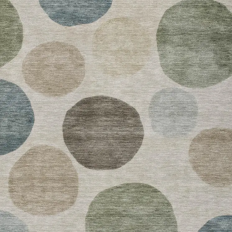 5' X 8' Khaki Fern Green And Teal Blue Geometric Washable Indoor Outdoor Area Rug