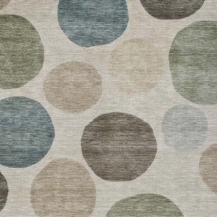 8' X 10' Khaki Fern Green And Teal Blue Geometric Washable Indoor Outdoor Area Rug