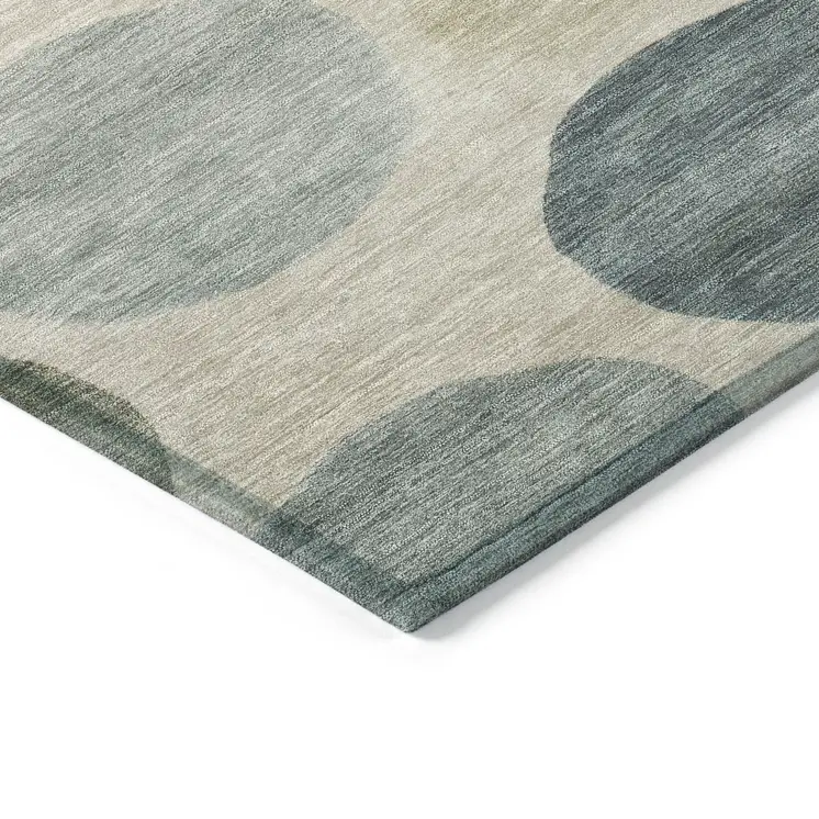 9' X 12' Khaki Fern Green And Teal Blue Geometric Washable Indoor Outdoor Area Rug