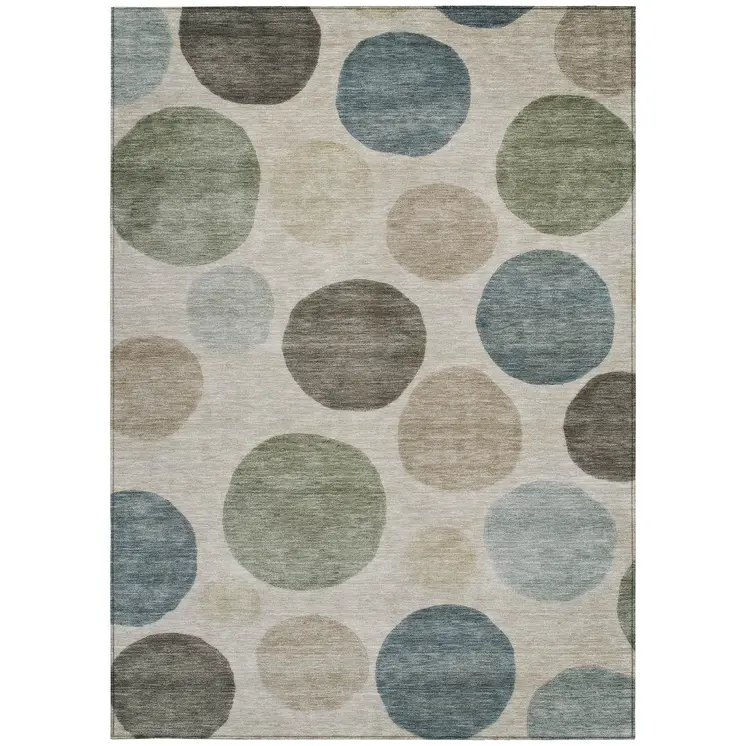 10' X 14' Khaki Fern Green And Teal Blue Geometric Washable Indoor Outdoor Area Rug