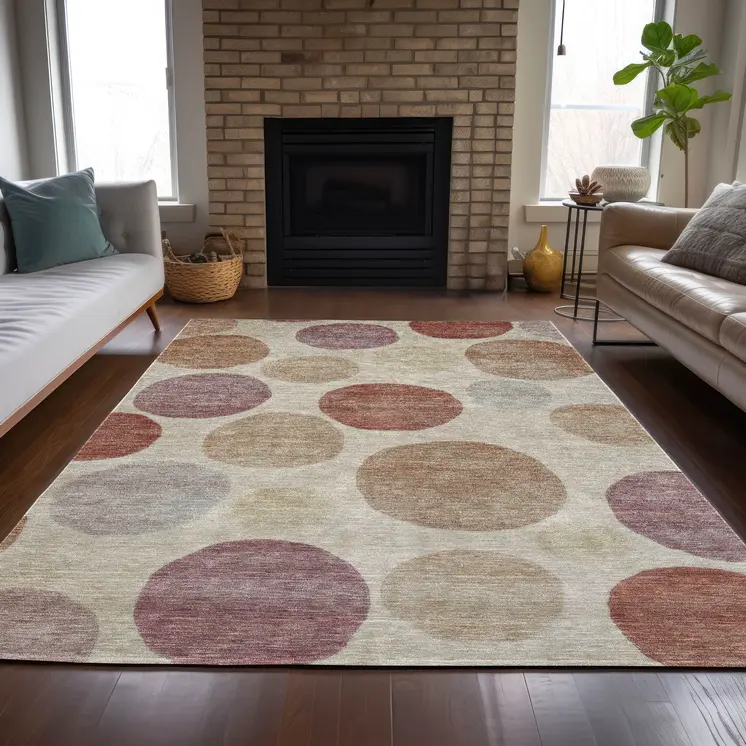 3' X 5' Salmon Ivory And Mauve Geometric Washable Indoor Outdoor Area Rug