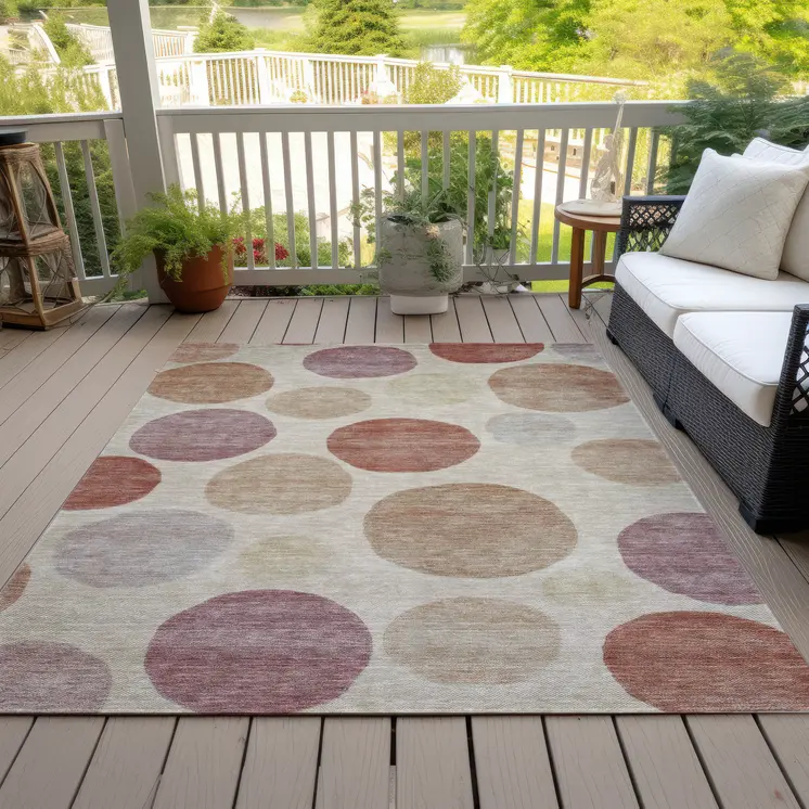 3' X 5' Salmon Ivory And Mauve Geometric Washable Indoor Outdoor Area Rug