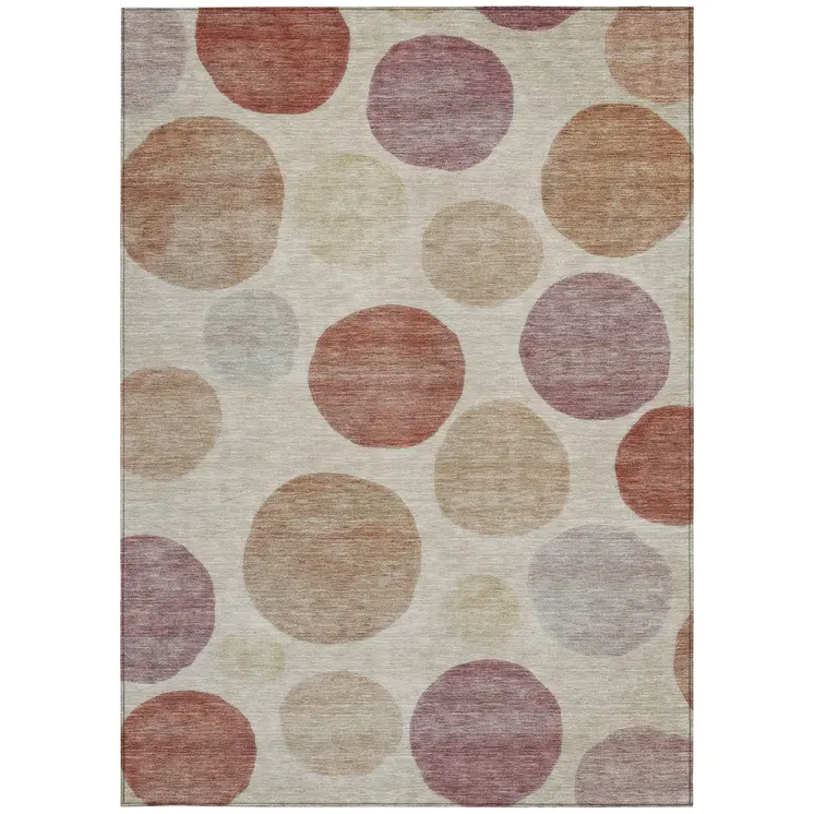 5' X 8' Salmon Ivory And Mauve Geometric Washable Indoor Outdoor Area Rug