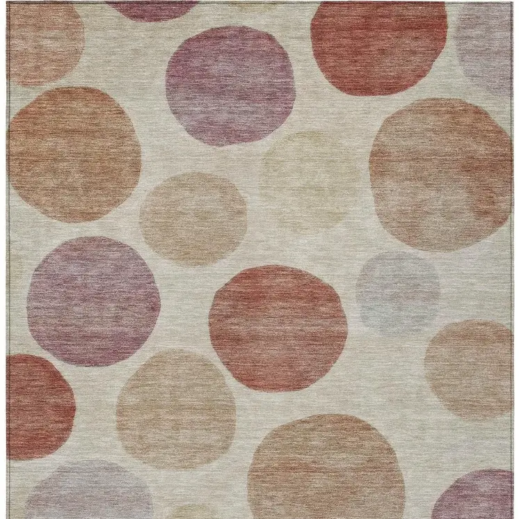 5' X 8' Salmon Ivory And Mauve Geometric Washable Indoor Outdoor Area Rug