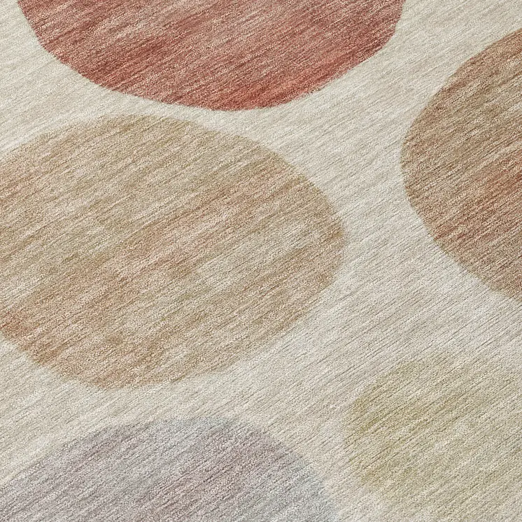 8' Salmon Ivory And Mauve Round Geometric Washable Indoor Outdoor Area Rug