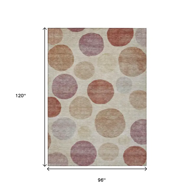 8' X 10' Salmon Ivory And Mauve Geometric Washable Indoor Outdoor Area Rug