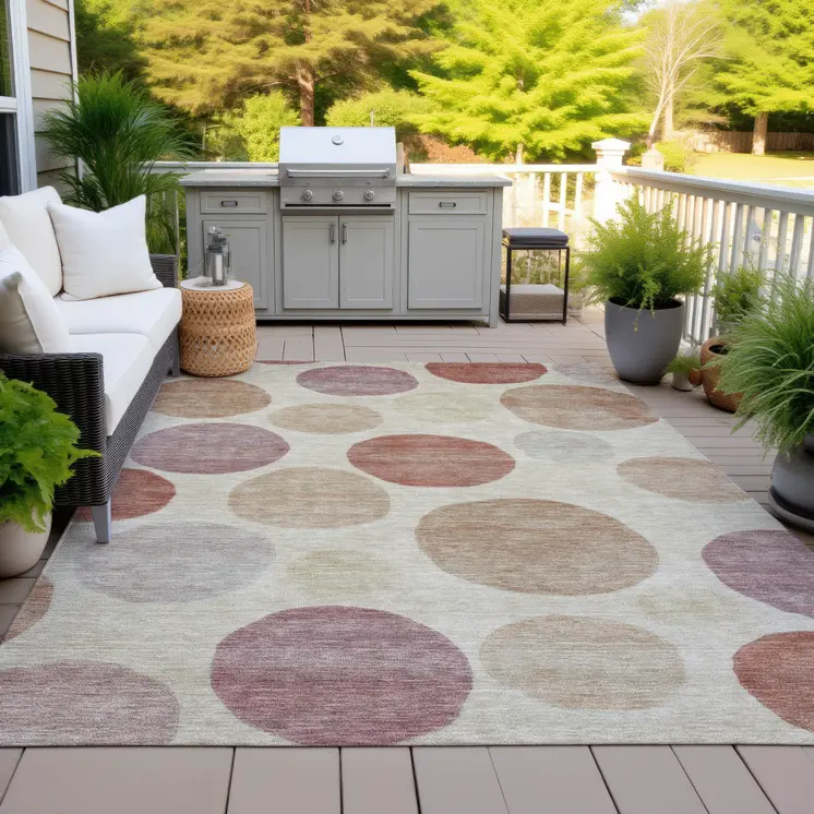 8' X 10' Salmon Ivory And Mauve Geometric Washable Indoor Outdoor Area Rug