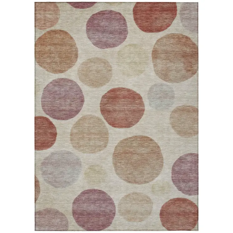 8' X 10' Salmon Ivory And Mauve Geometric Washable Indoor Outdoor Area Rug