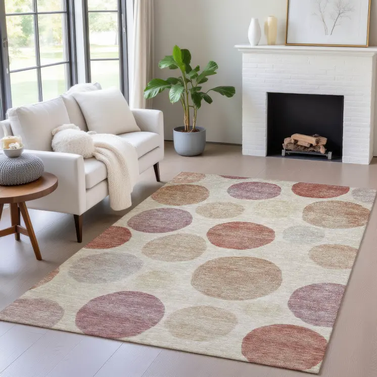 8' X 10' Salmon Ivory And Mauve Geometric Washable Indoor Outdoor Area Rug