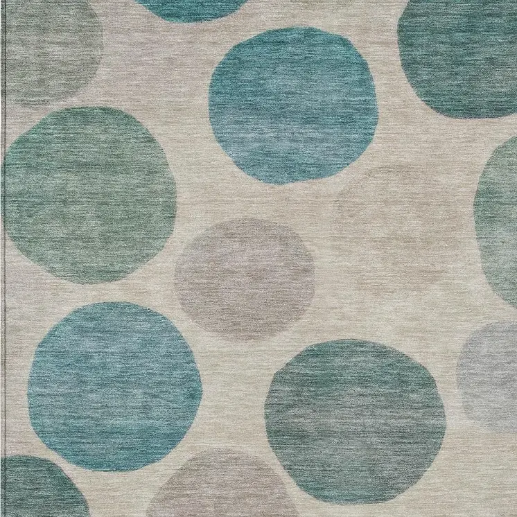 5' X 8' Teal Blue Ivory And Pale Aqua Geometric Washable Indoor Outdoor Area Rug