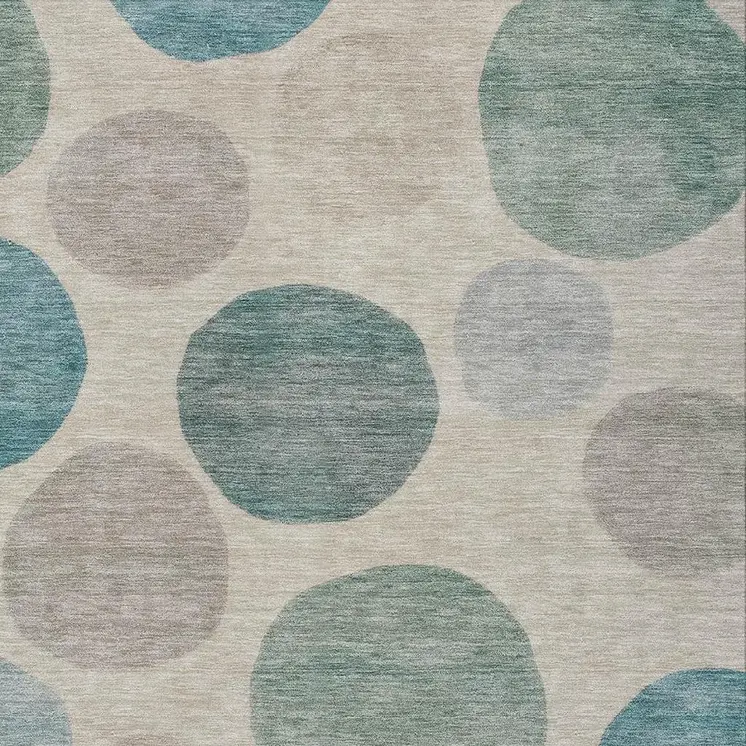 5' X 8' Teal Blue Ivory And Pale Aqua Geometric Washable Indoor Outdoor Area Rug