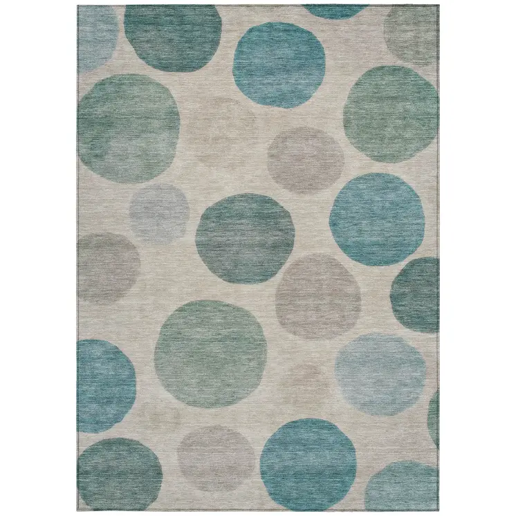 8' X 10' Teal Blue Ivory And Pale Aqua Geometric Washable Indoor Outdoor Area Rug
