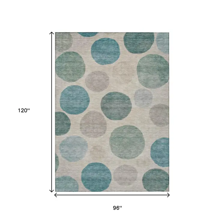 8' X 10' Teal Blue Ivory And Pale Aqua Geometric Washable Indoor Outdoor Area Rug