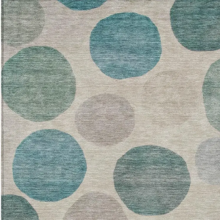 8' X 10' Teal Blue Ivory And Pale Aqua Geometric Washable Indoor Outdoor Area Rug