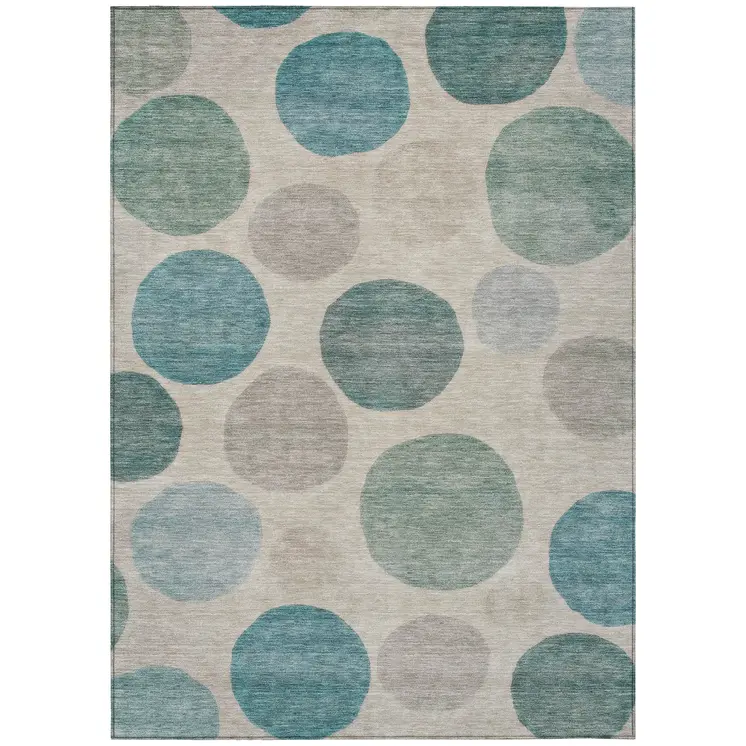 8' X 10' Teal Blue Ivory And Pale Aqua Geometric Washable Indoor Outdoor Area Rug