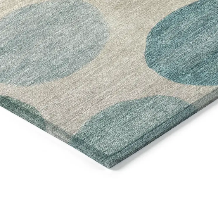 8' X 10' Teal Blue Ivory And Pale Aqua Geometric Washable Indoor Outdoor Area Rug