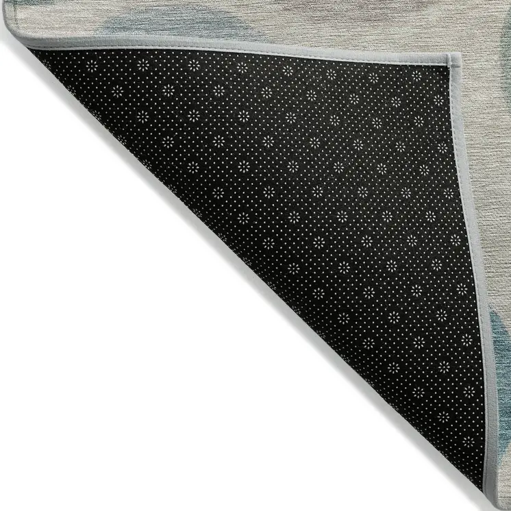 9' X 12' Teal Blue Ivory And Pale Aqua Geometric Washable Indoor Outdoor Area Rug