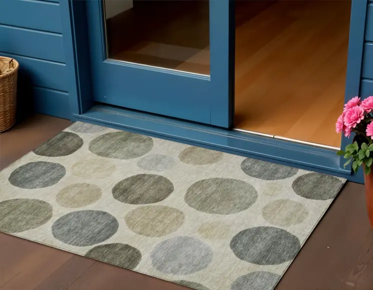 3' X 5' Taupe Beige And Ivory Geometric Washable Indoor Outdoor Area Rug