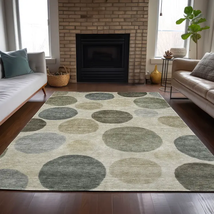 3' X 5' Taupe Beige And Ivory Geometric Washable Indoor Outdoor Area Rug