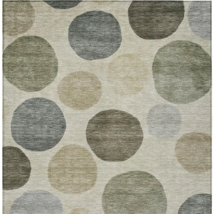 5' X 8' Taupe Beige And Ivory Geometric Washable Indoor Outdoor Area Rug