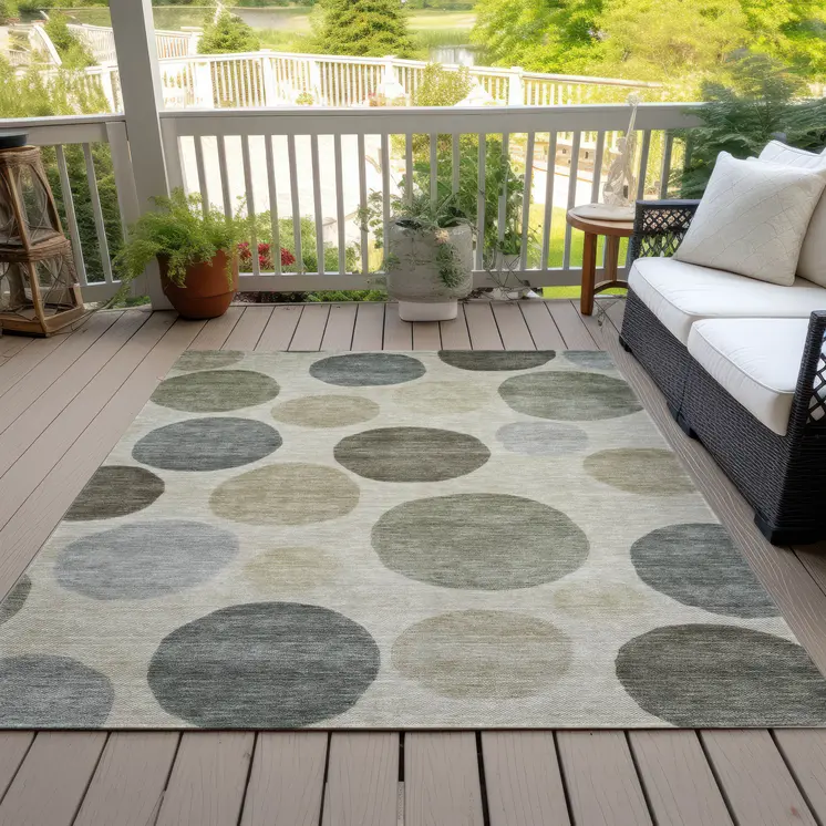 5' X 8' Taupe Beige And Ivory Geometric Washable Indoor Outdoor Area Rug
