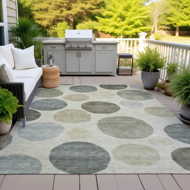 9' X 12' Taupe Beige And Ivory Geometric Washable Indoor Outdoor Area Rug