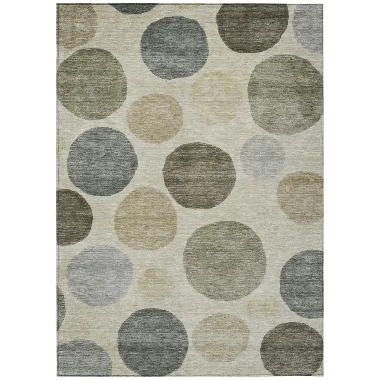 9' X 12' Taupe Beige And Ivory Geometric Washable Indoor Outdoor Area Rug