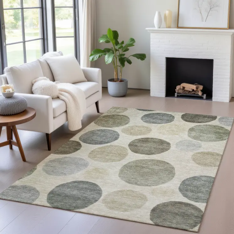 9' X 12' Taupe Beige And Ivory Geometric Washable Indoor Outdoor Area Rug