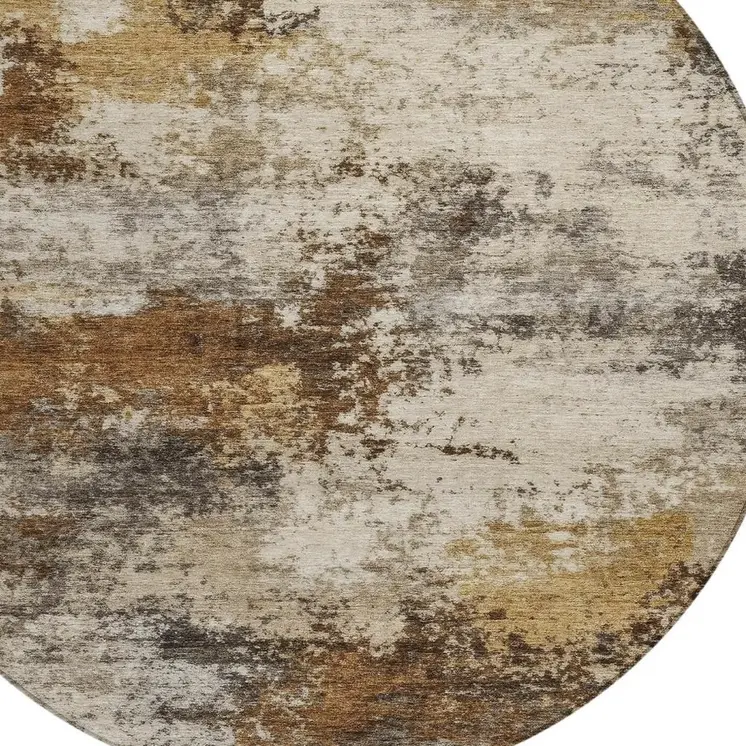 8' Brown And Beige Round Abstract Washable Indoor Outdoor Area Rug