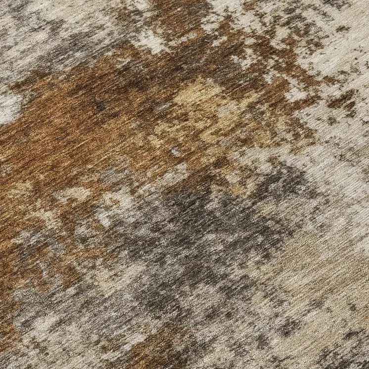 8' Brown And Beige Round Abstract Washable Indoor Outdoor Area Rug