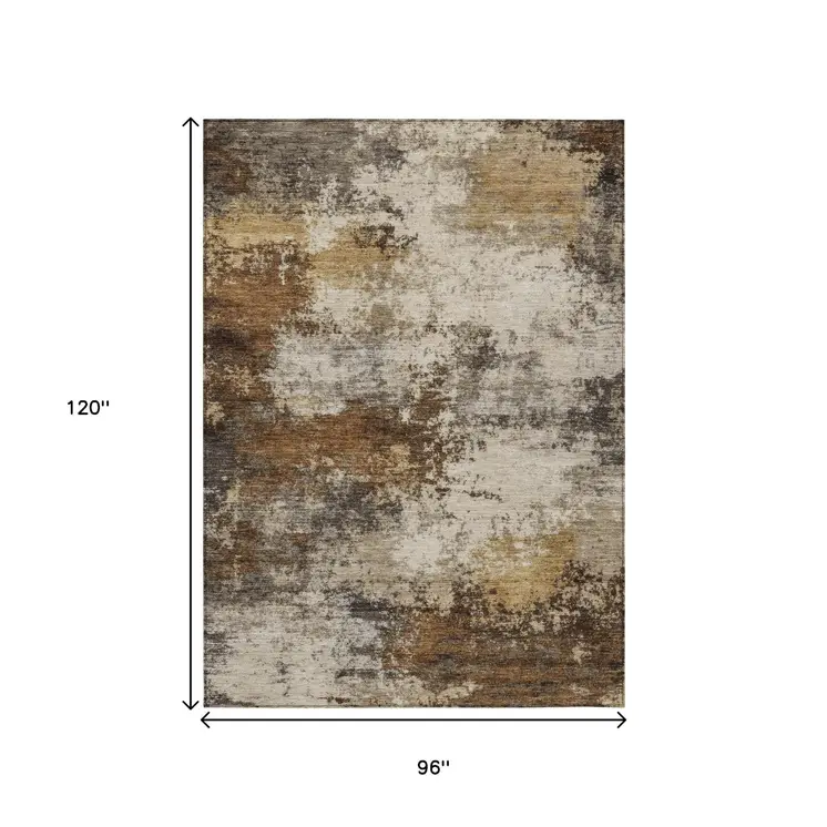 8' X 10' Brown And Beige Abstract Washable Indoor Outdoor Area Rug