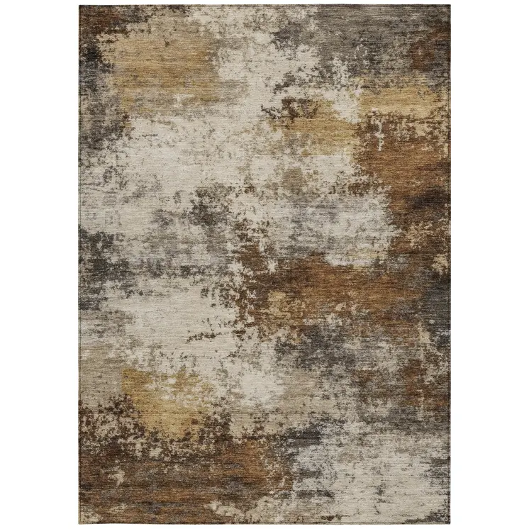 10' X 14' Brown And Beige Abstract Washable Indoor Outdoor Area Rug