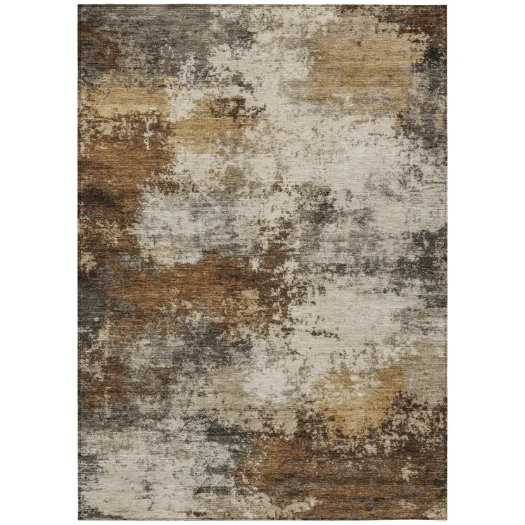 10' X 14' Brown And Beige Abstract Washable Indoor Outdoor Area Rug