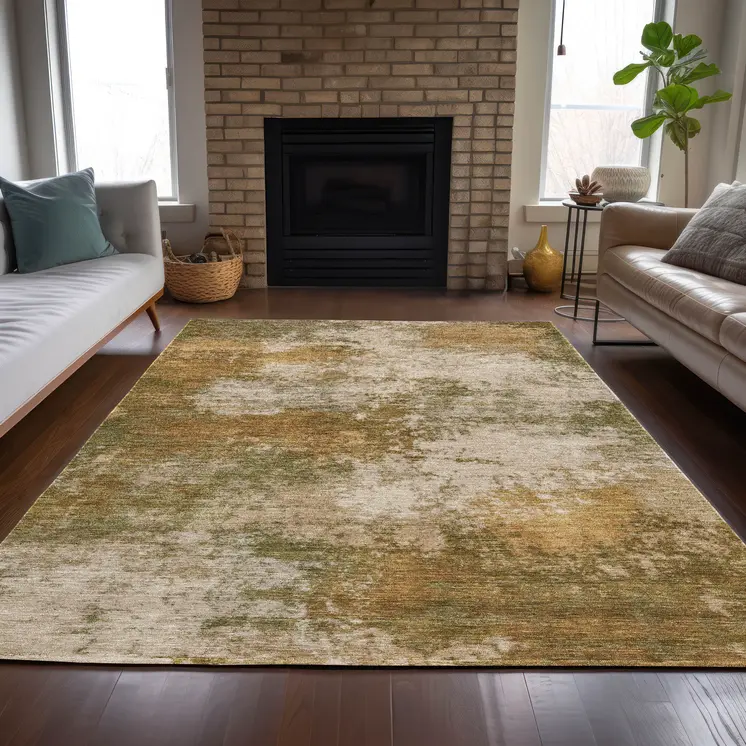 3' X 5' Copper And Ivory Abstract Washable Indoor Outdoor Area Rug
