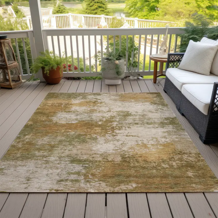 3' X 5' Copper And Ivory Abstract Washable Indoor Outdoor Area Rug