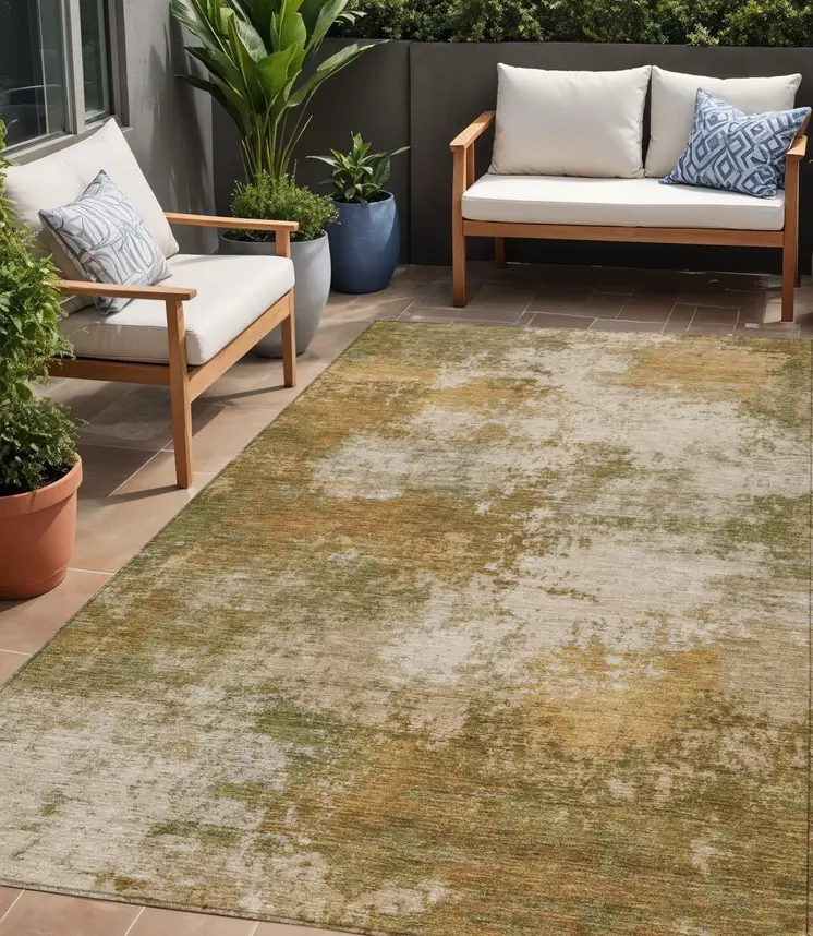 5' X 8' Copper And Ivory Abstract Washable Indoor Outdoor Area Rug