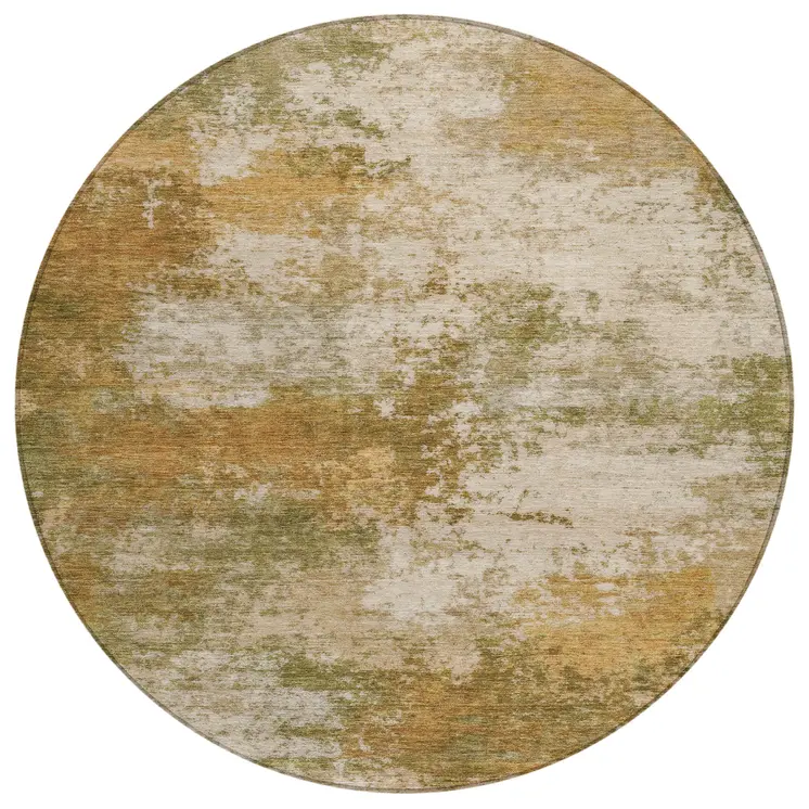 8' Copper And Ivory Round Abstract Washable Indoor Outdoor Area Rug