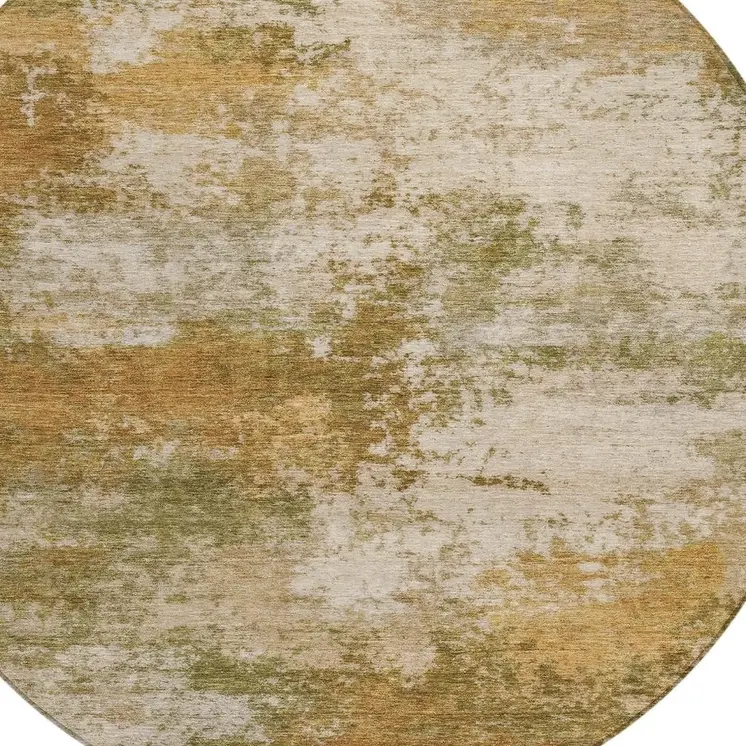 8' Copper And Ivory Round Abstract Washable Indoor Outdoor Area Rug