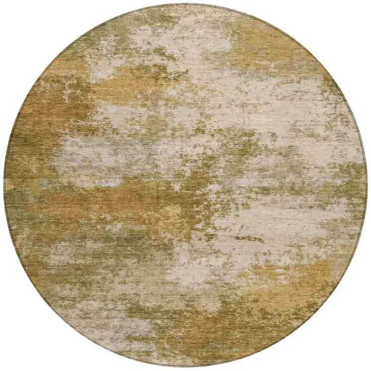 8' Copper And Ivory Round Abstract Washable Indoor Outdoor Area Rug