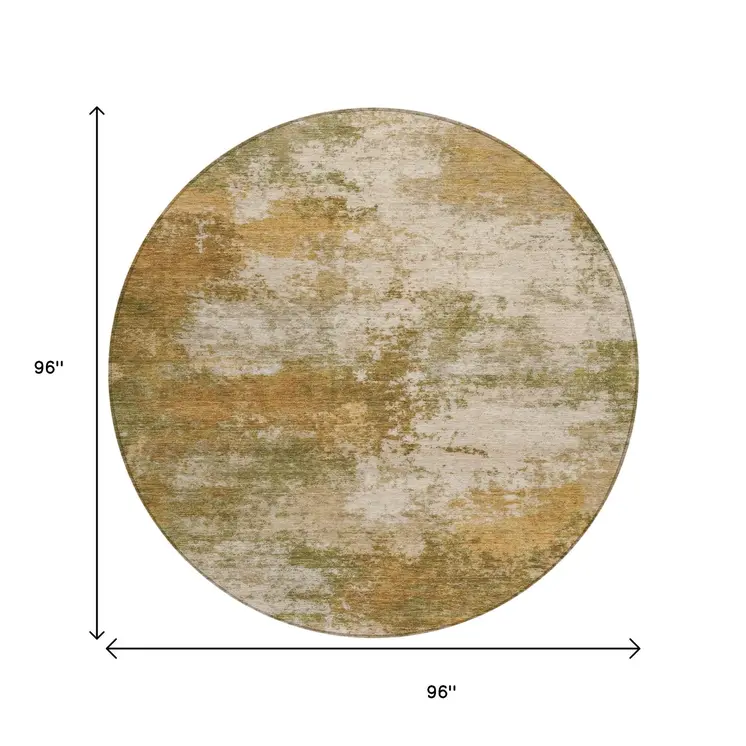 8' Copper And Ivory Round Abstract Washable Indoor Outdoor Area Rug