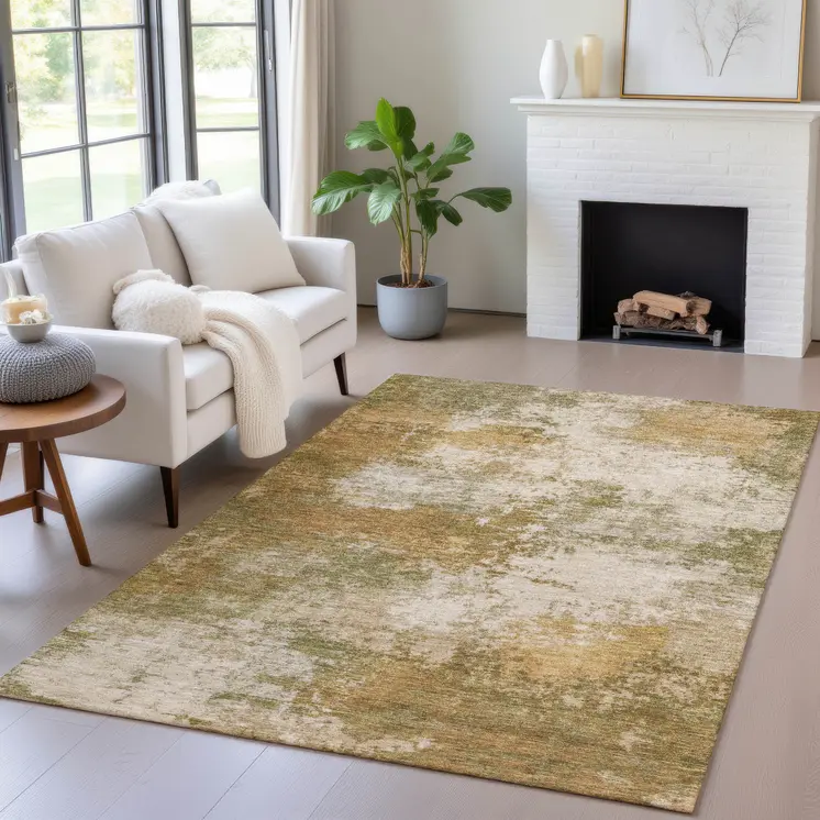 8' X 10' Copper And Ivory Abstract Washable Indoor Outdoor Area Rug