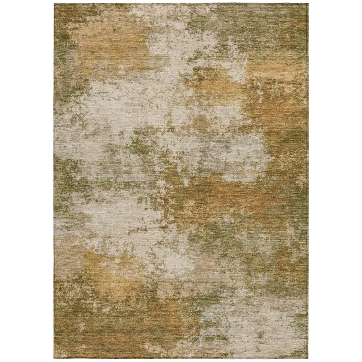 10' X 14' Copper And Ivory Abstract Washable Indoor Outdoor Area Rug