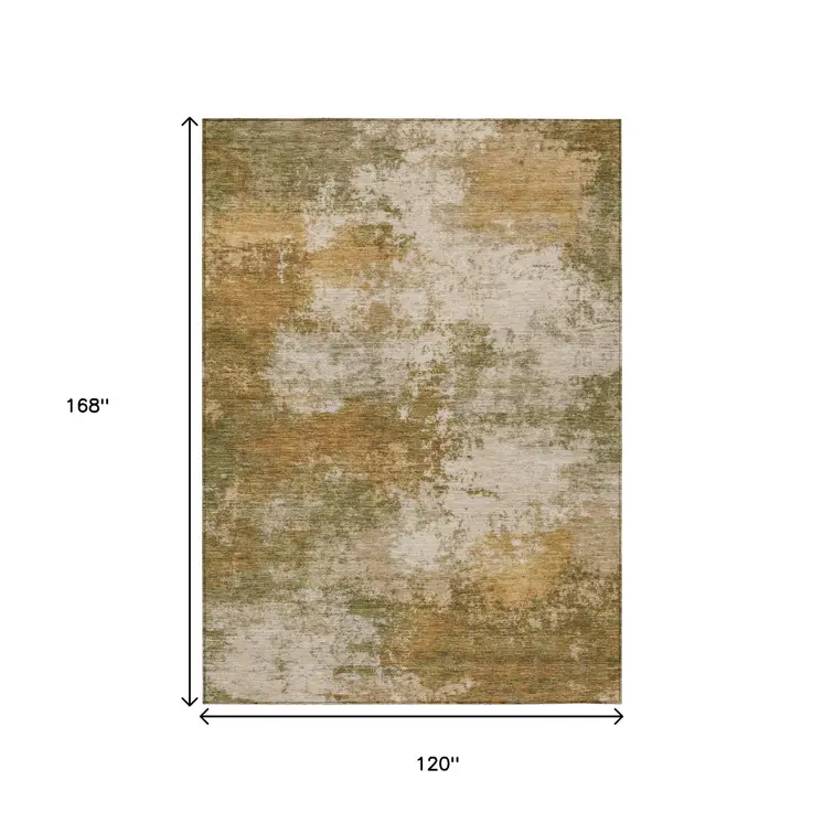 10' X 14' Copper And Ivory Abstract Washable Indoor Outdoor Area Rug