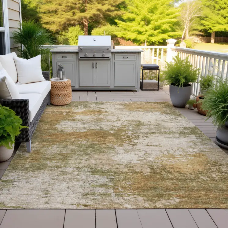 10' X 14' Copper And Ivory Abstract Washable Indoor Outdoor Area Rug