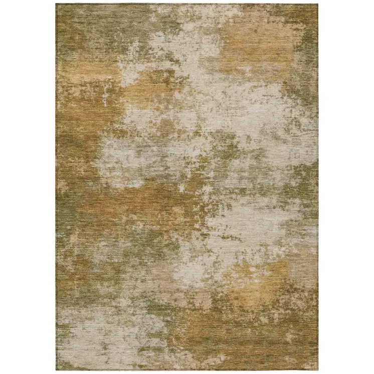10' X 14' Copper And Ivory Abstract Washable Indoor Outdoor Area Rug