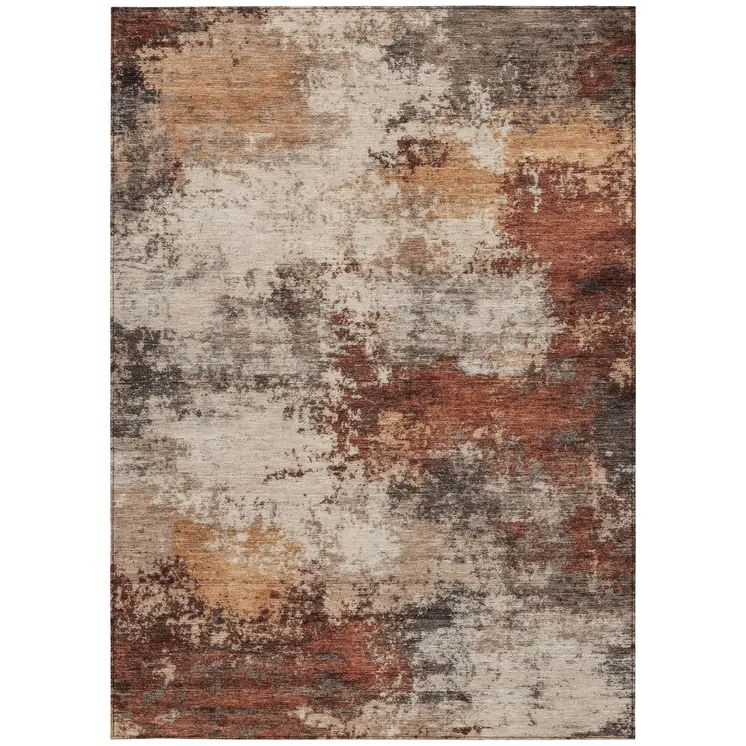 5' X 8' Rust And Beige Abstract Washable Indoor Outdoor Area Rug