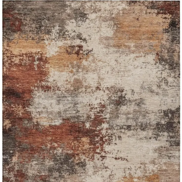 9' X 12' Rust And Beige Abstract Washable Indoor Outdoor Area Rug