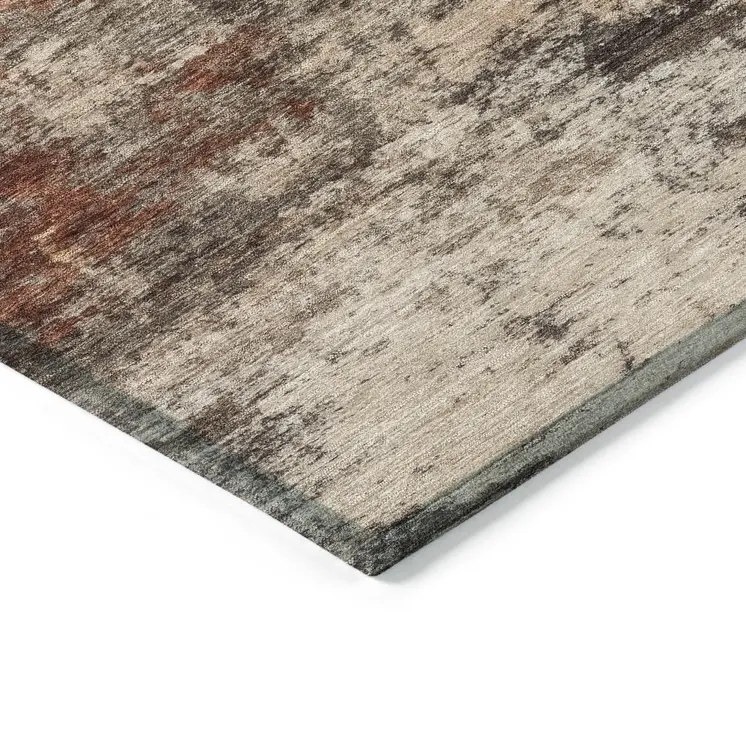 9' X 12' Rust And Beige Abstract Washable Indoor Outdoor Area Rug