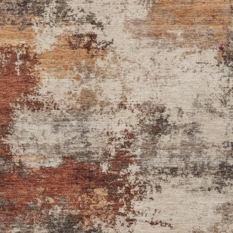 9' X 12' Rust And Beige Abstract Washable Indoor Outdoor Area Rug