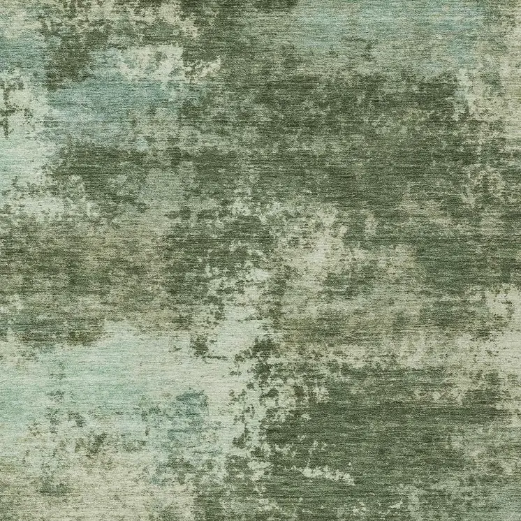 3' X 5' Artichoke Green And Pale Aqua Abstract Washable Indoor Outdoor Area Rug
